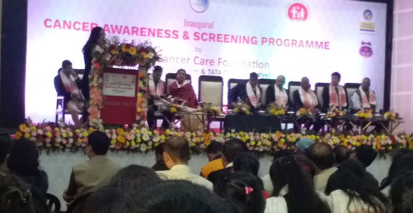 Dignitaries and the audience at the cancer awareness and screening programme at Mangaldai College, Darrang, Assam, organised by Assam Cancer Care Foundation and supported by Bharat Petroleum